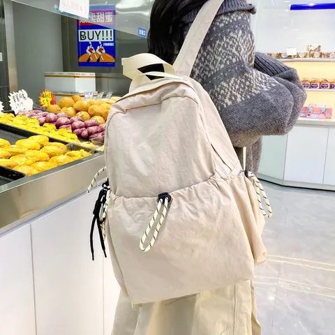 Casual Nylon Backpack For Women Large Capacity School Bag Lightweight Travel Backpack Solid Color Daypack