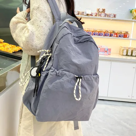Casual Nylon Backpack For Women Large Capacity School Bag Lightweight Travel Backpack Solid Color Daypack