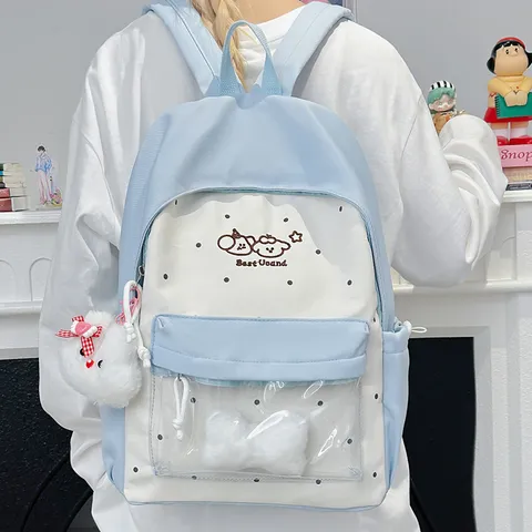 Diafanes Sakoplati Ita Harito Poua Scholiki Tsanta Casual Daypack Me Diafanes Parathyro Kai Plousio Kremasto Gia Koritsia