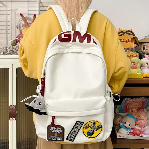 Women Men Large Capacity Nylon Backpack Korean Style Ins Casual School Bookbag With Cute Octopus Pendant