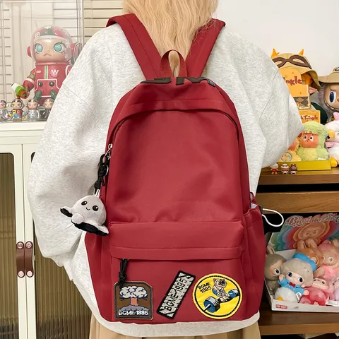 Women Men Large Capacity Nylon Backpack Korean Style Ins Casual School Bookbag With Cute Octopus Pendant