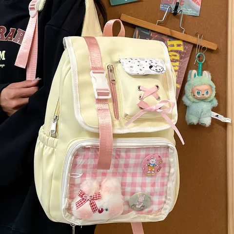 Japanese Style Ita Backpack Transparent PVC Window School Bag Casual Cute Daypack with Bowknot