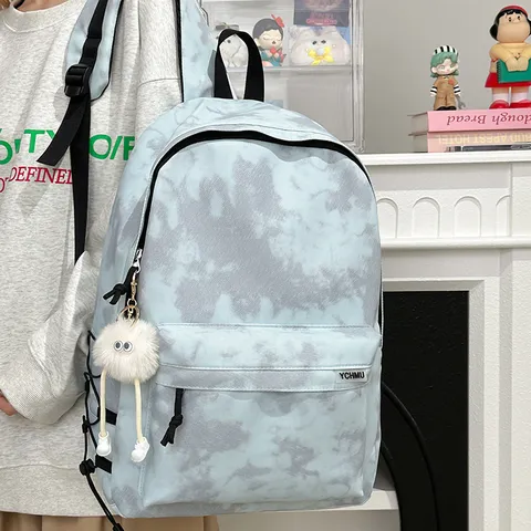 Korean Style Retro Tie-Dye College Backpack For Women Large Capacity Student School Bag Laptop Casual Daypack