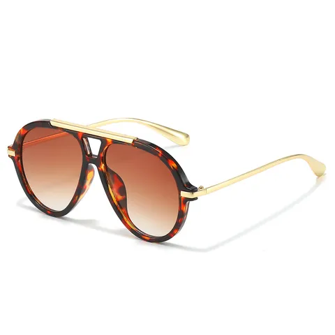 Retro Piloot Zonnebril Voor Dames UV400 Bescherming Metalen Dubbele Brug Groot Montuur Mode