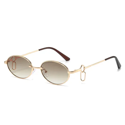 Metalen Ovale Zonnebril Dubbele Ring Gesp Trendy Hip Hop Ins Stijl Bril Voor Vrouwen En Mannen
