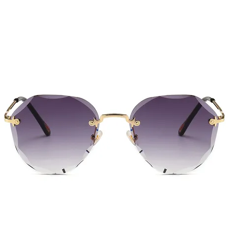 Vrouwen Mode Frameloos Diamantsnede Verloop Lens Zonnebril Luxe Metaal Goud Frame Designer Zonnebril