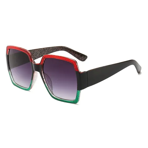 Unisex Mode Groot Montuur Zonnebril Trendy Verloop Lens Glitter Vierkante Zonnebril Outdoor Feest Bril