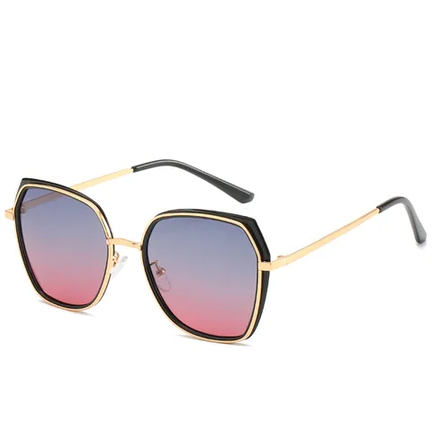 Dames Mode Polygoon Zonnebril Metalen Montuur UV400 Gepolariseerde Zonnebril Elegante Retro Bril Voor Rijden Reizen