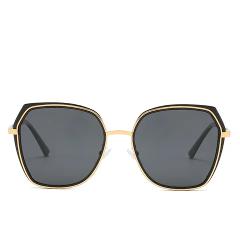 Dames Mode Polygoon Zonnebril Metalen Montuur UV400 Gepolariseerde Zonnebril Elegante Retro Bril Voor Rijden Reizen