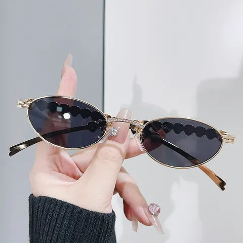 Mode Y2K Ovale Metalen Zonnebril Strass Hart Klein Montuur Bril Voor Vrouwen Trendy Vintage Zonnebrillen