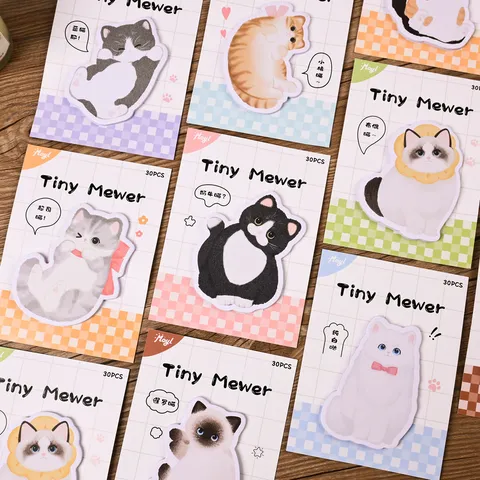 Notes Adhésives Mignons de Chat en Forme de Dessin Animé Style Ins Bloc-Notes Autocollant Papeterie d'Étudiant Notes d'Animaux