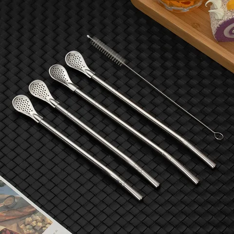 Cuillère à Paille en Acier Inoxydable 304 2 en 1 Cuillère Filtrante Agitateur Yerba Mate Filtre à Thé Style Nordique Outil de Cuisine
