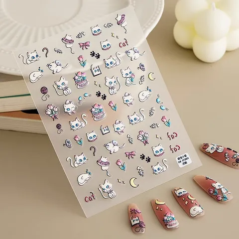 Autocollants Nail Art de Noël 3D Gaufrés Père Noël Bonhomme de Neige Mignon Cartoon Autocollants Autoadhésifs Décoration d'Ongles DIY