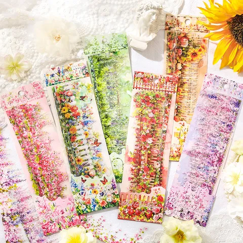 Pack d'Autocollants PET Floraux Long Plat Imperméable Plante Scrapbooking DIY Autocollants Décoratifs Pour Journal Fournitures Scolaires