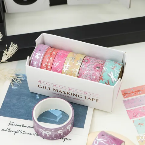 Set de Ruban Washi Ruban Adhésif Décoratif Style Japonais Mignon Design Fleur Nœud DIY Artisanat Journal Scrapbooking Papeterie