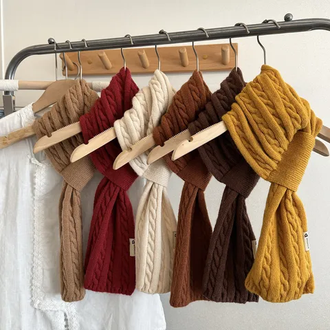 Women Winter Warm Knitted Twist Scarf Soft Nylon Solid Color Cross Snood Neck Warmer For Outdoor Retro Korean Ethnic Style