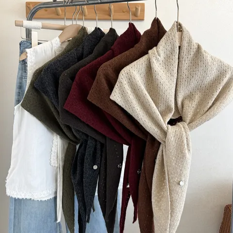 Women's Knitted Hollow Out Shawl Scarf Autumn Winter Warm Neck Protector Sleeveless Knitwear Wrap Casual Stylish Accessories