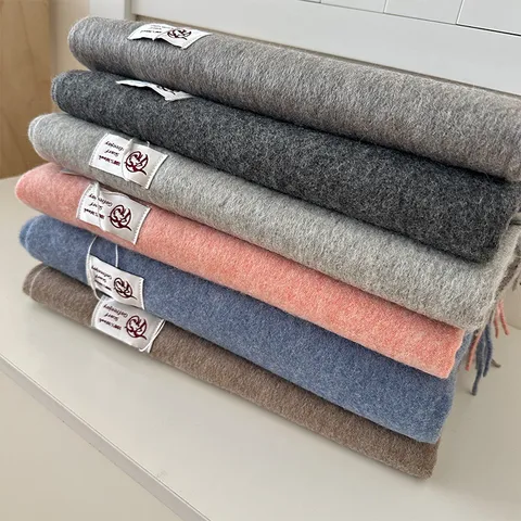 Autumn Winter Thickened 100% Wool Scarf Warm Long Tassel Solid Color Minimalist Casual Soft Scarf For Women