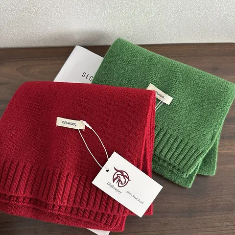 Unisex Winter Warm Pure Wool Scarf Classic Knitted Solid Color Soft Long Neck Warmer Fashion Winter Accessory Gift