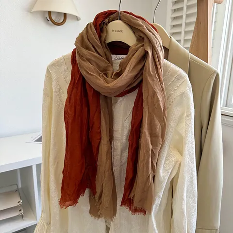 Women Vintage Color Block Gradient Scarf Lightweight Woven Shawl Travel Casual Scarf Polyester Fashion Neck Wrap