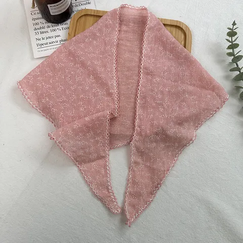 Women's Cotton Linen Floral Triangle Scarf Sweet Style Lace Trim Headscarf Daily Decorative Neck Scarf
