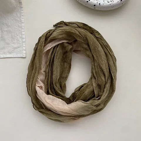 Women Long Gradient Tie Dye Scarf Soft Pleated Cotton Blend Casual Shawl Fashion Spring Autumn Neck Scarf