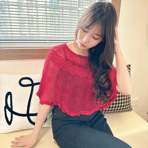Women Hollow Knit Shawl Cardigan Vintage Ethnic Style Pullover Lightweight Breathable Air Conditioned Room Sun Protection Top