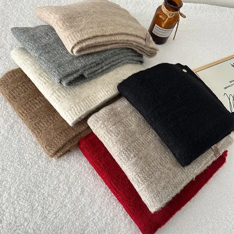 Winter Solid Color Acrylic Knitted Scarf For Women Men Soft Warm Lazy Style Casual Chic Long Neck Warmer Fashion