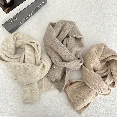 Winter Solid Color Acrylic Knitted Scarf For Women Men Soft Warm Lazy Style Casual Chic Long Neck Warmer Fashion