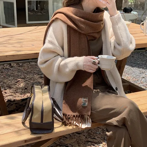 Winter Warm Imitation Cashmere Solid Color Scarf Women Men Soft Tassel Long Fashion Casual Daily Scarf
