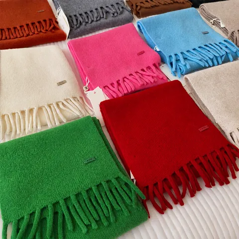 Australian 100% Pure Wool Scarf Women Winter Warm Fringe Short Solid Color Minimalist Couples Fashion Neck Scarf
