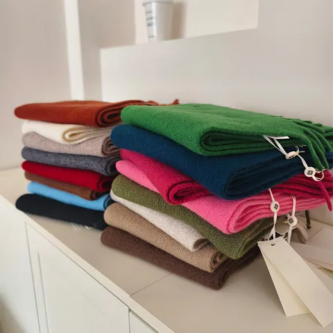 Australian 100% Pure Wool Scarf Women Winter Warm Fringe Short Solid Color Minimalist Couples Fashion Neck Scarf