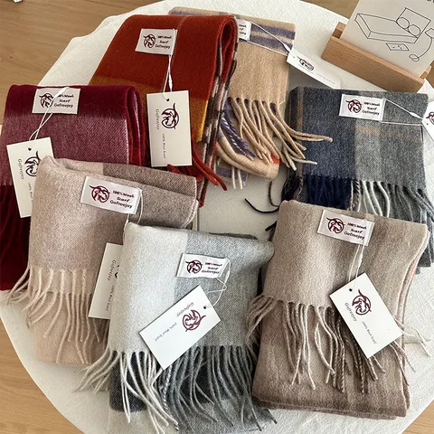 Écharpe Classique en Laine à Carreaux pour Hommes Femmes Hiver Chaud Glands Tartan Long Châle Enveloppe de Cou Quotidienne Accessoires de Mode