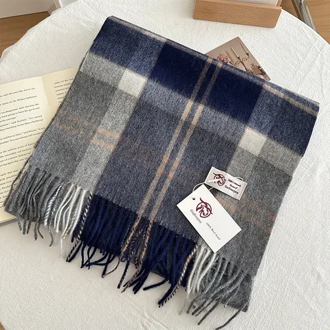 Écharpe Classique en Laine à Carreaux pour Hommes Femmes Hiver Chaud Glands Tartan Long Châle Enveloppe de Cou Quotidienne Accessoires de Mode