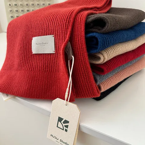Autumn Winter Warm Wool Cashmere Scarf Unisex Soft Ribbed Knitted Long Scarves Solid Color Fashion Neck Wrap Gift
