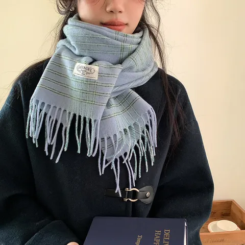 Classic Wool Plaid Tassel Scarf Winter Warm Unisex Casual Long Neck Scarf Fashion Checkered Neckwear Accessory