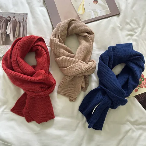 Women Winter Warm Wool Cashmere Scarf Solid Color Knitted Soft Pashmina Shawl For Cold Weather Daily Wear Fashion
