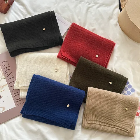 Women Winter Warm Wool Cashmere Scarf Solid Color Knitted Soft Pashmina Shawl For Cold Weather Daily Wear Fashion