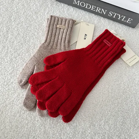 Women's Winter Warm Pure Wool Gloves Touch Screen Knit Five Finger Solid Color Versatile Minimalist Fashion Gloves