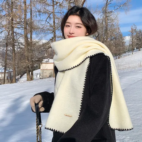 Winter Warm Wool Scarf For Women Men Solid Color Hemmed Edge Soft Cozy Neck Warmer Fashion Casual Scarves