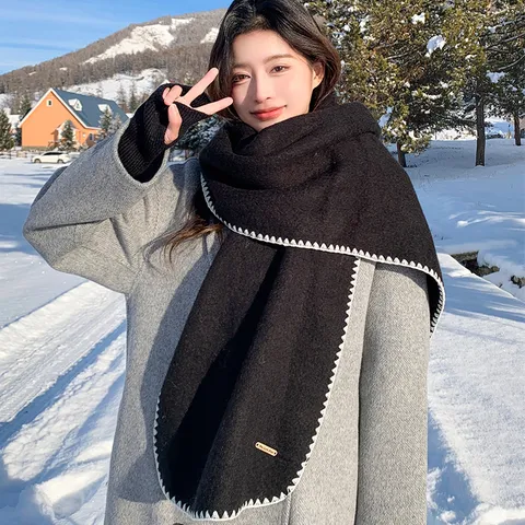 Winter Warm Wool Scarf For Women Men Solid Color Hemmed Edge Soft Cozy Neck Warmer Fashion Casual Scarves