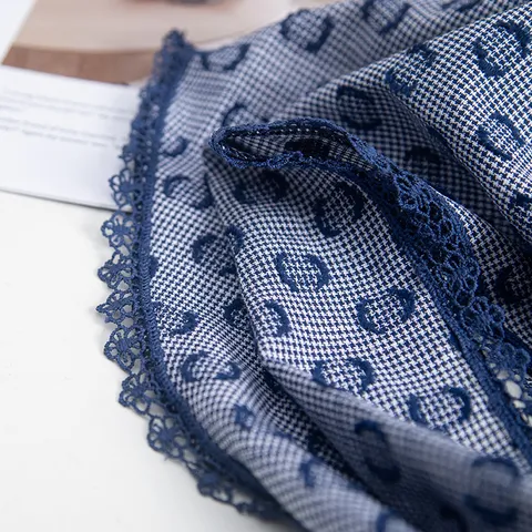 Women Vintage Cotton Triangle Scarf Lace Trim Polka Dot Plaid Fashion Neck Scarf Daily Matching Head Scarf