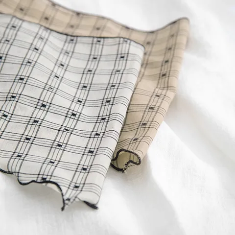 Women Spring Grid Embroidery Triangle Scarf Fashion Chic Small Neck Scarf Bag Ribbon Hair Band Scarf Polyester Accessories