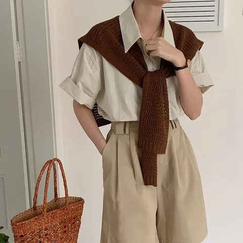 Women's Knitted Hollow Small Shawl Sweet Korean Style Solid Color Tying Fake Collar Acrylic Daily Fashion Shawl Wrap