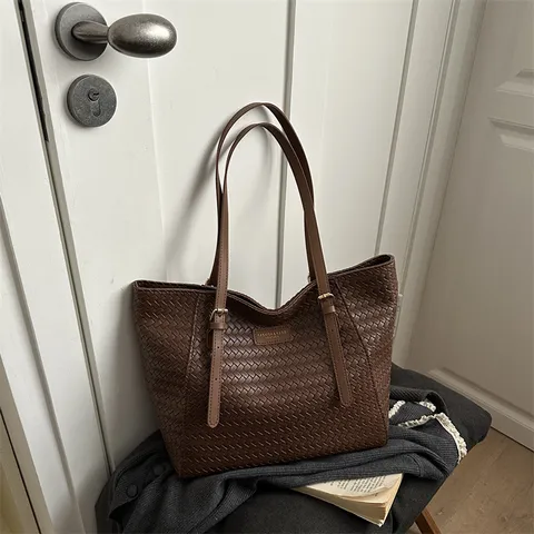 Bolso Tote de Cuero de PU Trenzado de Gran Capacidad para Mujer Bolso de Hombro de Moda para Viaje de Trabajo Bolso de Mano Casual Minimalista de Alta Calidad
