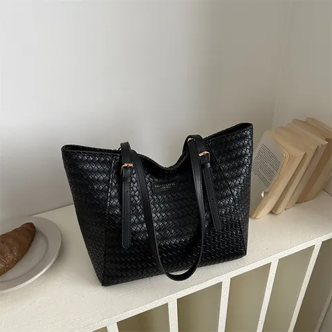 Bolso Tote de Cuero de PU Trenzado de Gran Capacidad para Mujer Bolso de Hombro de Moda para Viaje de Trabajo Bolso de Mano Casual Minimalista de Alta Calidad
