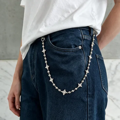 Chaîne de Pantalon Y2K Étoile à Quatre Branches en Strass et Perles Alliage Électroplaqué Streetwear pour Jeans Femme Homme