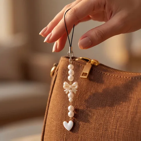 Korean Style Gentle Artificial Pearl Bowknot Heart Cell Phone Charm Beaded Lanyard For Women Decorative Phone Accessory Gift