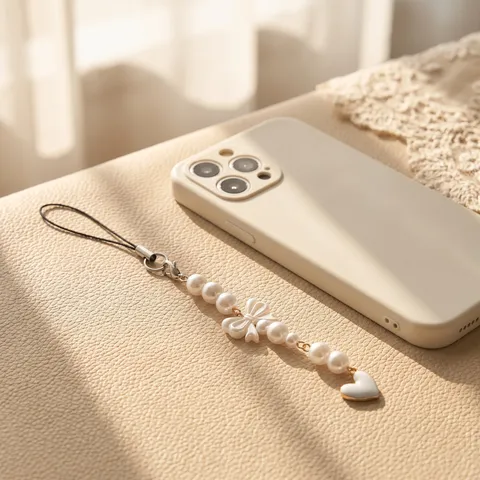 Korean Style Gentle Artificial Pearl Bowknot Heart Cell Phone Charm Beaded Lanyard For Women Decorative Phone Accessory Gift