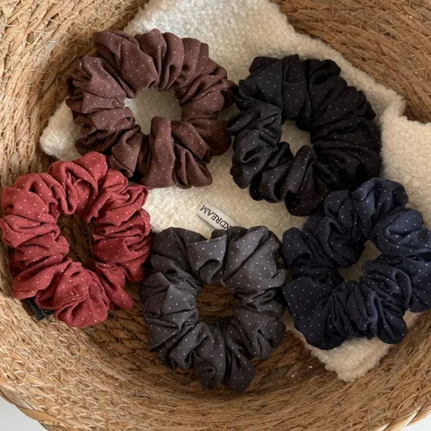 Vintage Polka Dot Washed Brushed Fabric Hair Scrunchie Soft Elastic Ponytail Holder Hair Tie For Women Daily Accessories